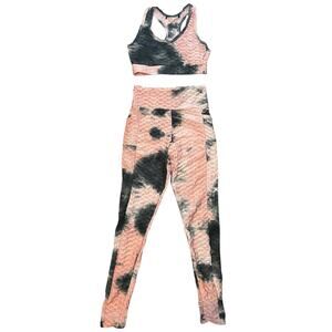 Tie-Dye Pink & Black High-Waist Leggings with Matching Sports Bra